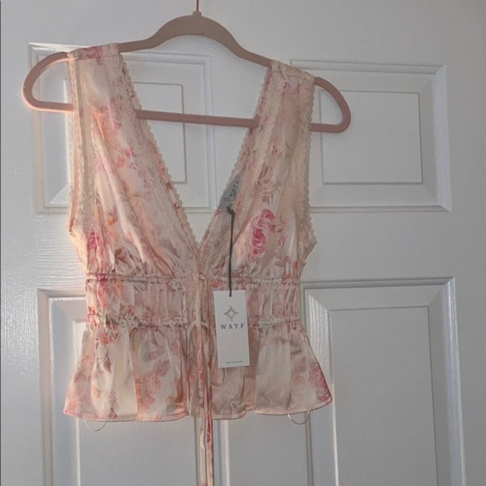 WAYF Pink Sleeveless Peplum Blouse